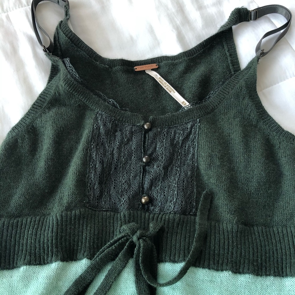 Free People Sweater Dress Tunic Top Wool Angora Blend Green Stripe Size XS VTG